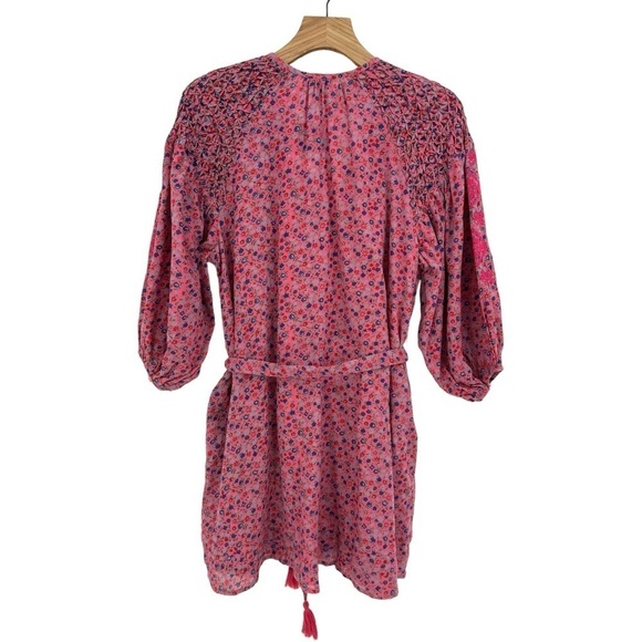 Topshop Ditsy Floral Print Embroidered Kaftan Tassel Tunic Dress in Pink US 6 - Picture 5 of 14